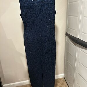 Alex Evenings Navy Sleeveless Sheath Maxi Dress